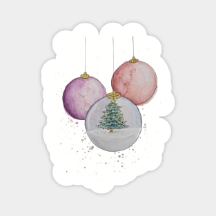 Watercolor Christmas Snow Globe Bauble Magnet