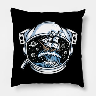 Sailing ship inside the astronaut helmet Pillow