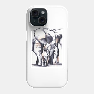 Family love - elephant painting in ink and watercolors Phone Case