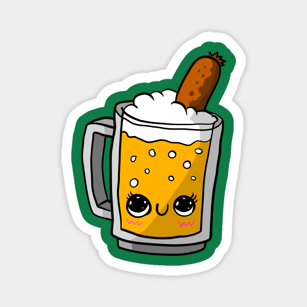beer and sausage, Oktoberfest kawaii art. cute. Magnet by JJadx