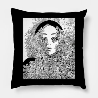 Face in the flowers Pillow