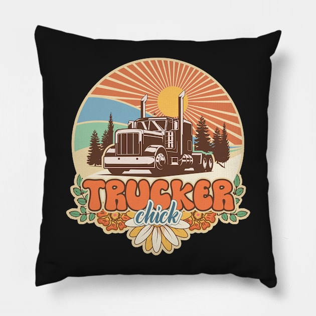 Groovy trucker girl female driver chick Pillow by HomeCoquette