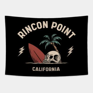 Vintage Surfing Rincon Point California // Retro Surf Skull Tapestry