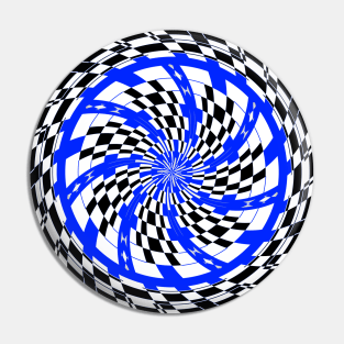 Blue Black and White Checkered Swirl Pin