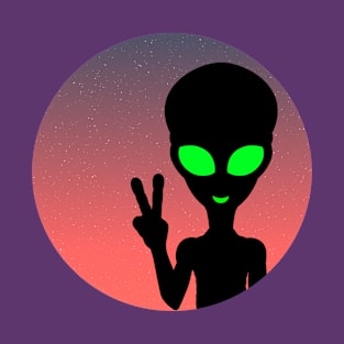 Colourful, Cute Design of an Alien Giving a Peace Sign T-Shirt