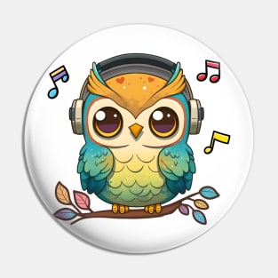 Musical Owl Perched on a Colorful Tree Pin