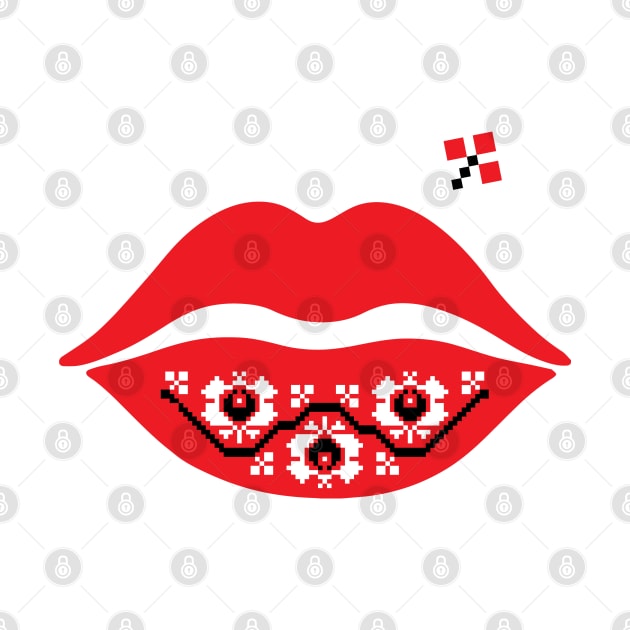 Red Lips - Traditional Romanian folk art knitted embroidery pattern by NxtArt