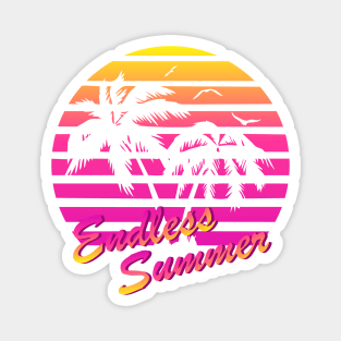 80s RETRO TROPICAL OCEAN ON A 80'S PINK SUN BACKGROUND Magnet