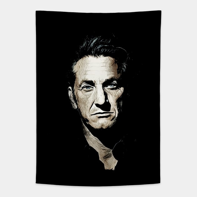 Sean Penn Abstract Portrait Fan Art Tribute to a Legend Tapestry by Naumovski