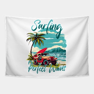 Surfing perfect waves Retro Summer Vibes Beach Life Classic Car Novelty Gift Tapestry