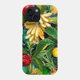 tropical exotic botanical illustration with floral tropical fruits, botanical illustration, tropical fruit, Blue fruit pattern over a Phone Case