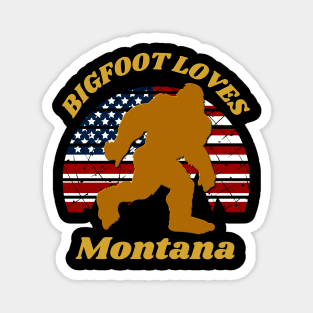 Bigfoot loves America and Montana too Magnet