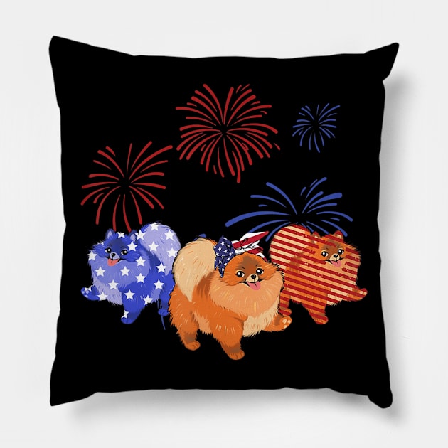 Red White Blue Pomeranian American Flag 4th Of July Pillow by crowominousnigerian 