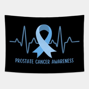 Prostate Cancer Awareness Heartbeat Funny Blue Ribbon Tapestry