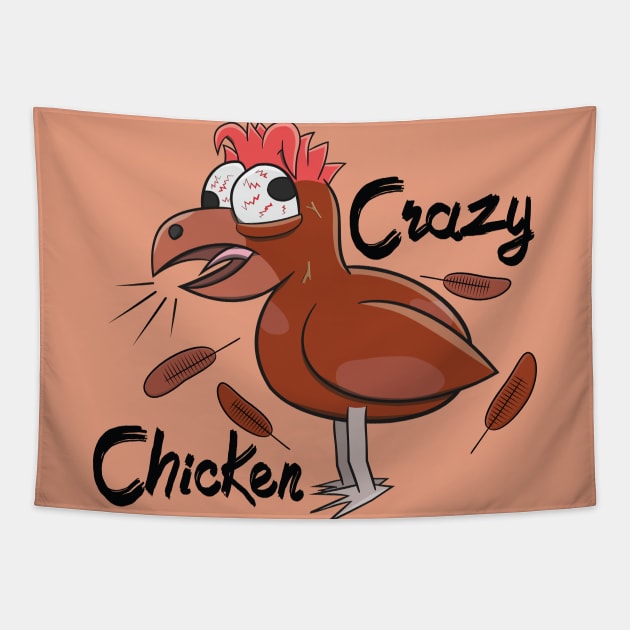 Crazy Shocked Farm Chicken Funny Cartoon Brown Tapestry by Dad n Son Designs