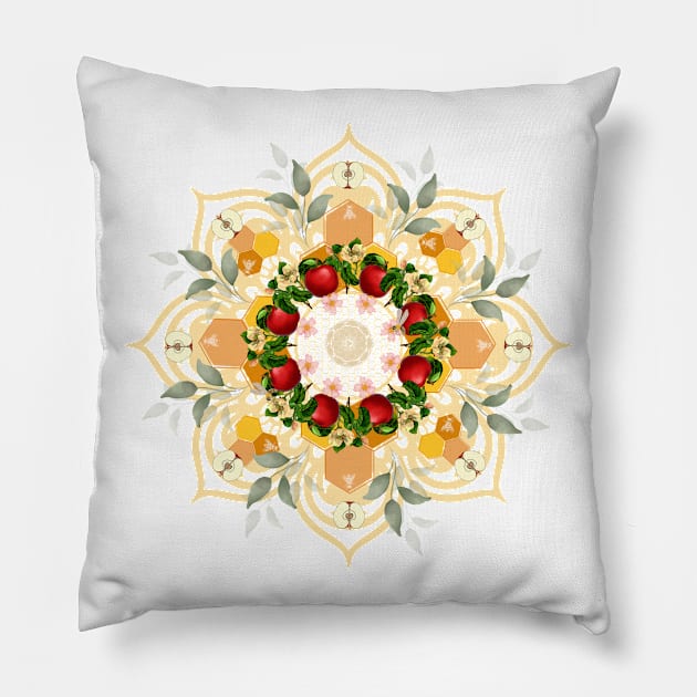 Rosh Hashana, Shana Tova! Apples and honey Mandala for Jewish New Year Pillow by ariverde