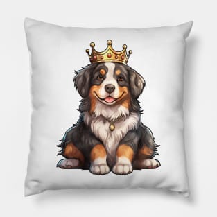 Watercolor Bernese Mountain Dog Wearing a Crown Pillow