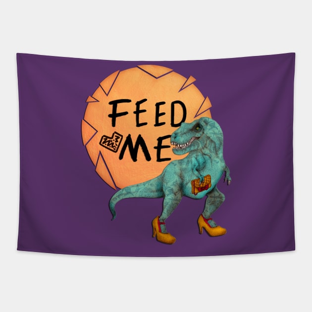 Hungry Date - Lady T-Rex in Teal Tapestry by PerrinLeFeuvre