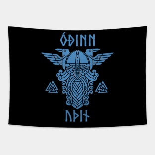 Odin valknut runes blue Tapestry