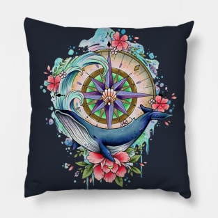 Nautical Blue Whale Design by Lorna Laine Pillow