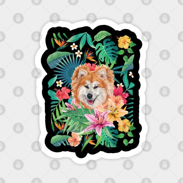 Tropical Long Haired Red Akita Magnet by LulululuPainting