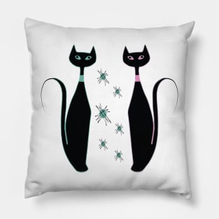 Mid Mod Pink and Turquoise Kitties Pillow