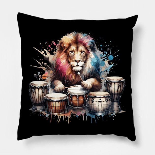 Lion Playing Drums Pillow by Graceful Designs
