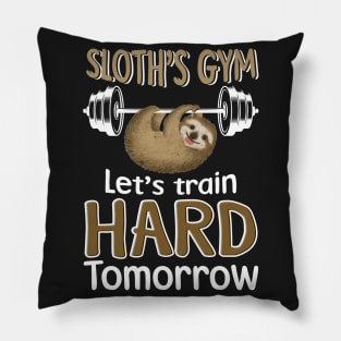 Gym Sloth Weightlifting T-shirt Try Hard Tomorrow Pillow