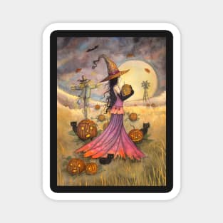 October Fields Halloween Witch and Scarecrow Fantasy Art Magnet