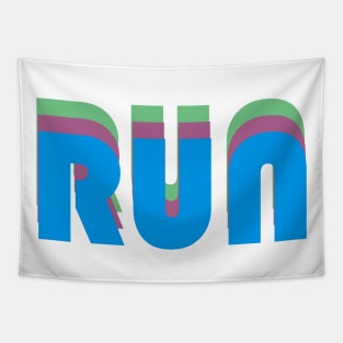 Run - inspirational retro text design - motivation (blue on white) Tapestry