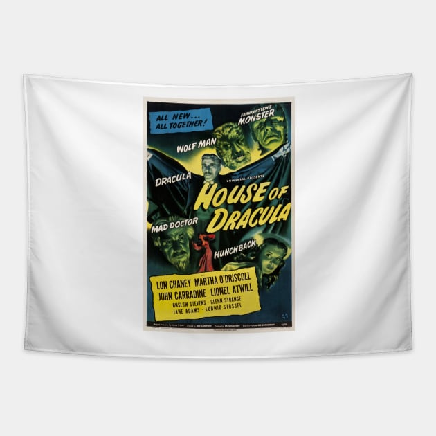 House of the DRACULA Vintage Horror Thriller Film Retro Movie Tapestry by vintageposters