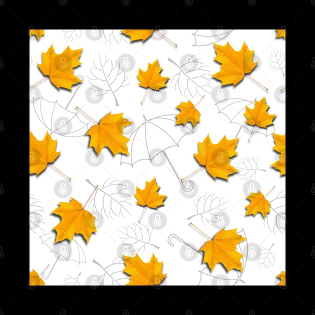 Autumn leaves pattern with grey umbrellas by ilhnklv