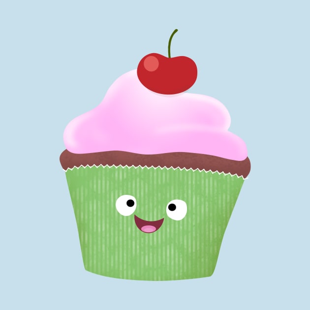 Cute happy cupcake cartoon illustration by FrogFactory