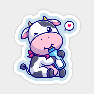 Cute Cow Drink Milk Cartoon Magnet