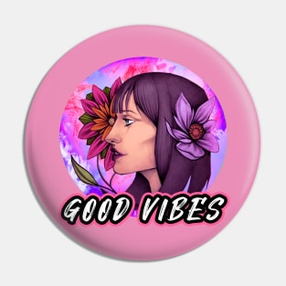 Good Vibes Beautiful Girl Flower Pin