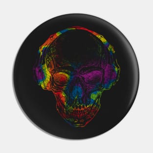 Rainbow Skull Wearing Headphones Pin