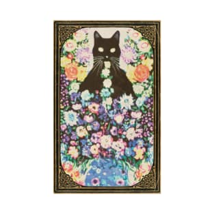Vintage Trippy Black Cat Throwing Up Flowers T-Shirt