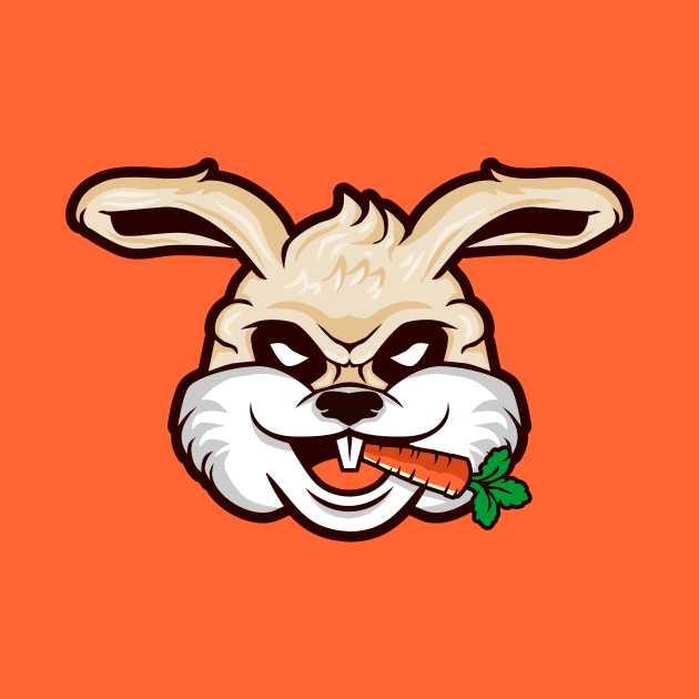 Funny Cartoon Rabbit with Carrot in Mouth by SLAG_Creative