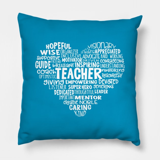 Teacher Heart Word Cloud Pillow by Jitterfly