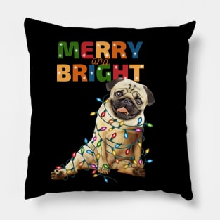 Pug and Christmas lights and HO HO HO! Pug lovers Christmas time Pillow