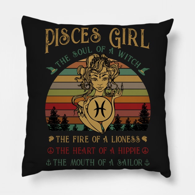 Pisces Girl The Soul Of A Witch Awesome T shirt Pillow by TeeLovely