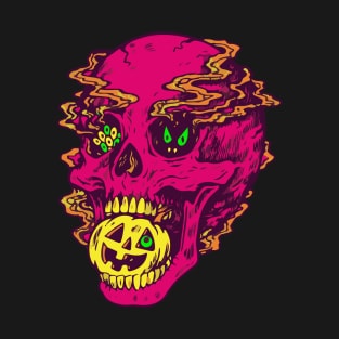 skull with ghosts for halloween T-Shirt