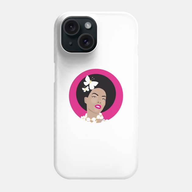 Girl with Butterflies In Her Afro - Pink Circle 2 Phone Case by VicEllisArt