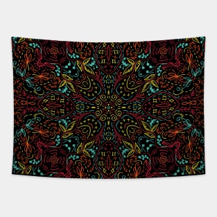 Blue and red abstract flourish seamless kaleidoscope black background Tapestry