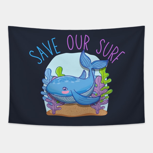 Save Our Surf Whale Tapestry by casualism