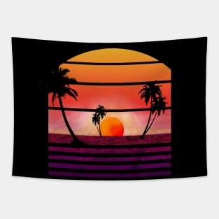 Aesthetic Sunset With Palm Trees Tapestry