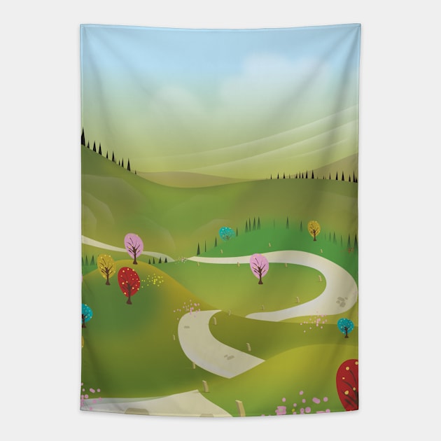 Cartoon Landscape Tapestry by nickemporium1