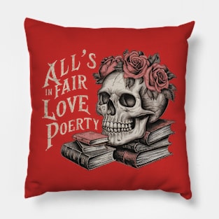 all s fair in love and poetry, book, skull, and rose vintage Pillow