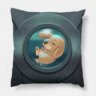 Yellow Golden Retriever Puppy Sleeping Underwater Spaceship Pillow