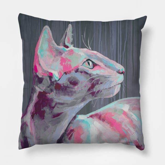 Conceptual abstract painting of a cat muzzle. Pillow by MariDein